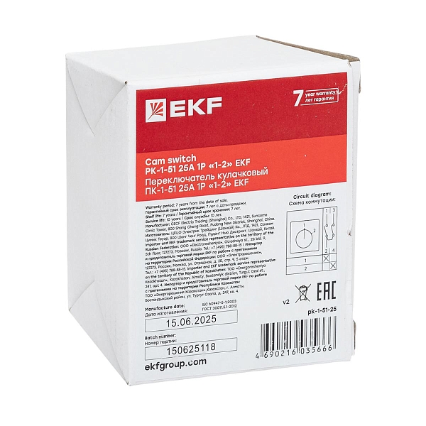 Переключатель кулачковый ПК-1-51 25А 1P "1-2" EKF PROxima