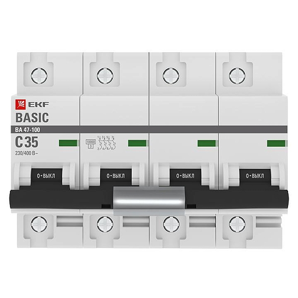 Автоматический выключатель 4P 35А (C) 10kA ВА 47-100 EKF Basic