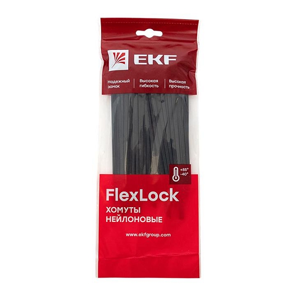 Хомут P6.6 стандартный (ч), 3.6x150 (100шт) FlexLock EKF