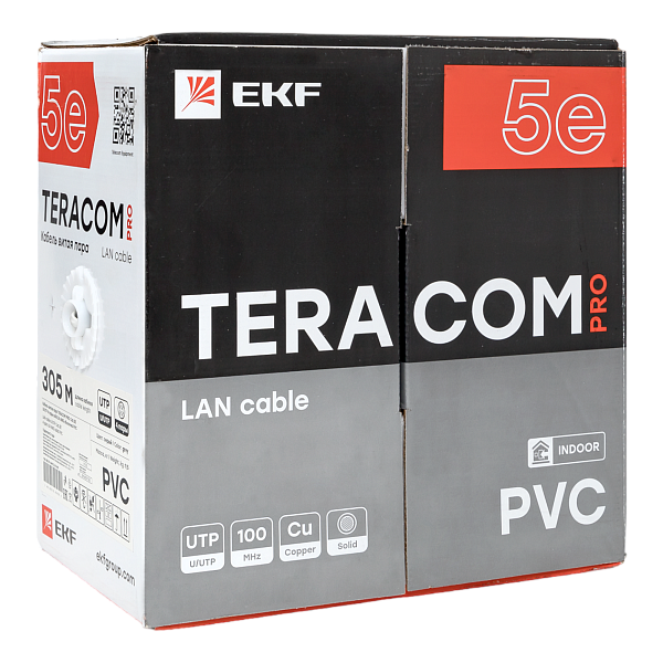 Кабель витая пара TERACOM PRO Cat.5E U/UTP 4 пары solid 24AWG оболочка PVC цвет серый (упак. 305м)