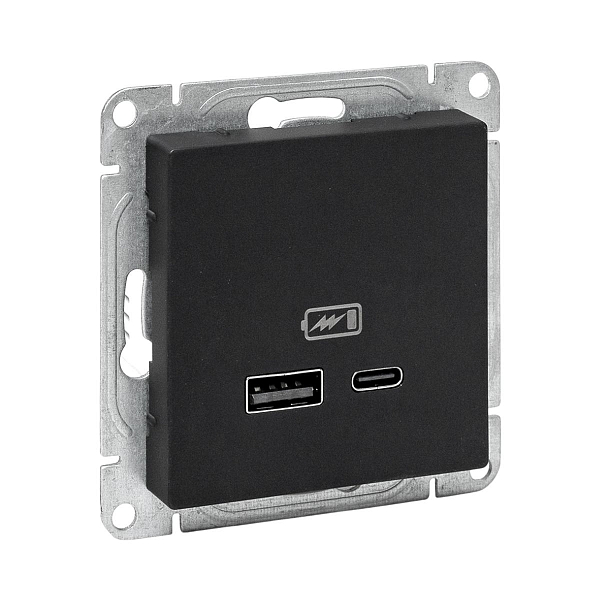 Механизм розетки USB-A+С, чёрный Эпика EKF