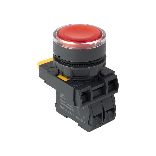 Кнопка SB-27 плоская без фиксации c подсветкой 220V AC 1NO красная IP65 EKF