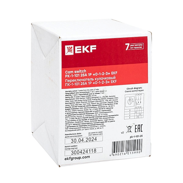 Переключатель кулачковый ПК-1-101 25А 1P «0-1-2-3» EKF PROxima