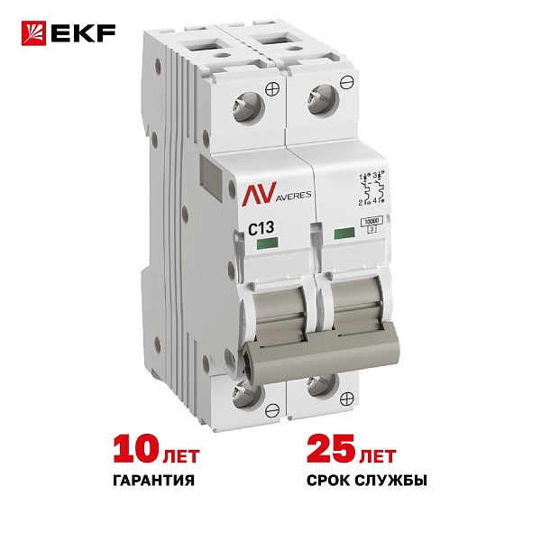 Выключатель автоматический AV-10 DC 2P 13A (C) 10kA EKF AVERES