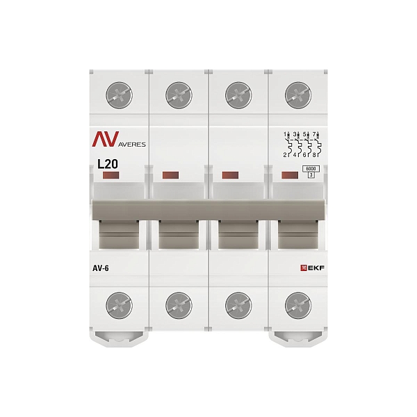 Выключатель автоматический AV-6 4P 20A (L) 6kA EKF AVERES