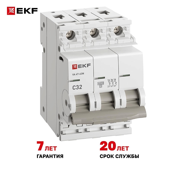 Автоматический выключатель ВА 47-63N 3P 32А (C) 6кА PROXIMA EKF