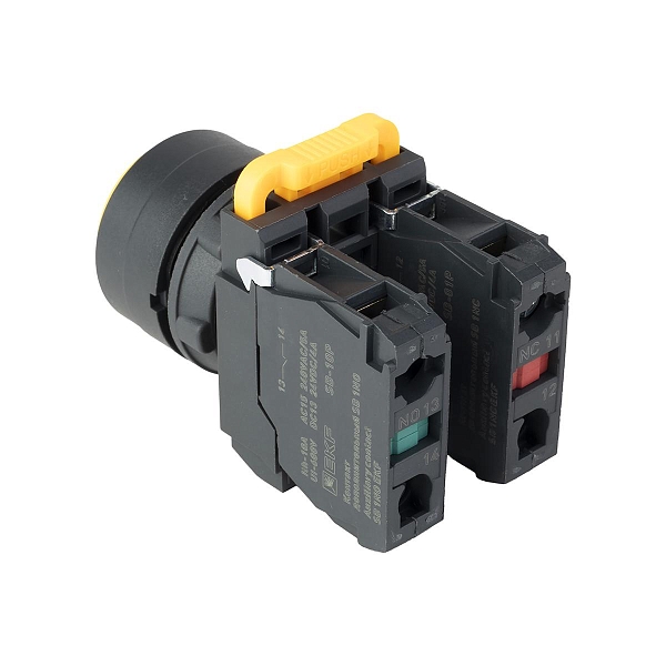 Кнопка выпирающая SB-35 с фиксацией 1NO+1NC желтая IP65 EKF