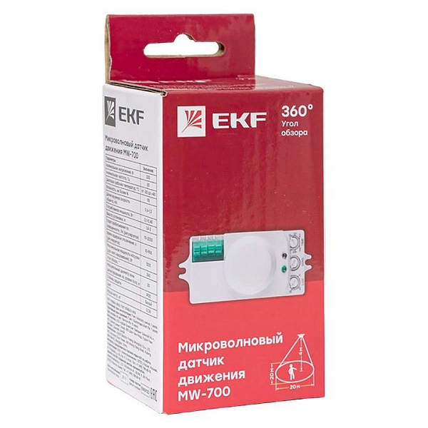 Микроволновый датчик движения бел. 1200Вт 360гр. до 10м IP20 MW-700 EKF PROxima