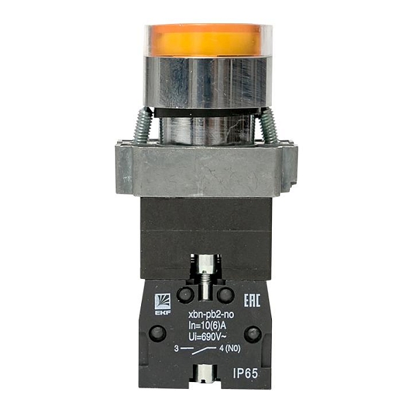 Кнопка BA51 с подсветкой 230В желтая NO IP65 EKF PROxima
