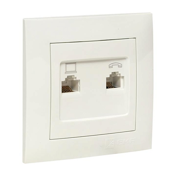 Валенсия розетка RJ-45+RJ11 2-местная белая EKF