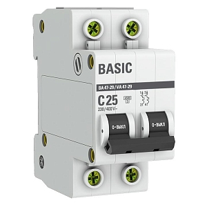 Автоматический выключатель ВА 47-29 2P 25А (C) 4,5кА BASIC