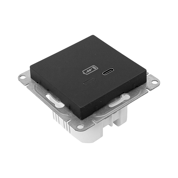 Механизм розетки USB-С, быстрая, чёрная Эпика EKF